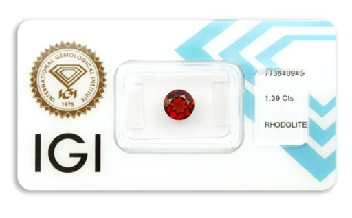 rhodolit 1.39ct deep purplish orangy red s IGI certifikátem