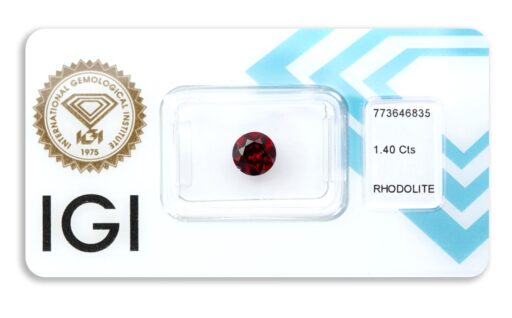 rhodolit 1.40ct deep purplish red s IGI certifikátem