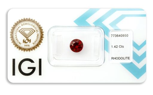 rhodolit 1.42ct deep red s IGI certifikátem