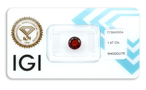 rhodolit 1.47ct deep purplish red s IGI certifikátem