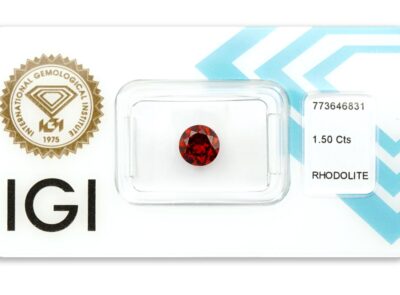 rhodolit 1.50ct deep purplish red s IGI certifikátem