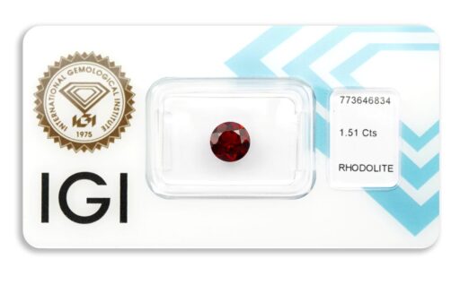 rhodolit 1.51ct deep purplish red s IGI certifikátem