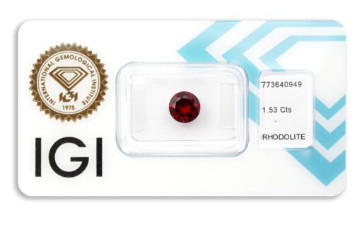 rhodolit 1.53ct deep purplish orangy red s IGI certifikátem