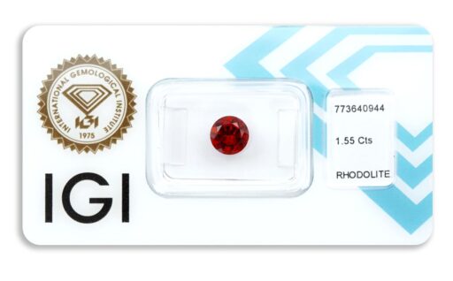 rhodolit 1.55ct deep purplish orangy red s IGI certifikátem