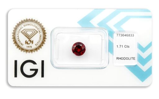 rhodolit 1.71ct deep purplish red s IGI certifikátem