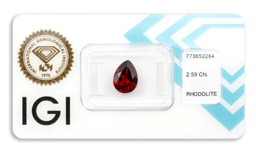 rhodolit 2.59ct deep purplish red s IGI certifikátem