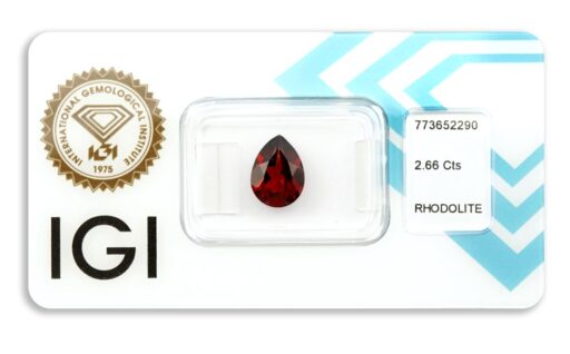 rhodolit 2.66ct deep purplish red s IGI certifikátem