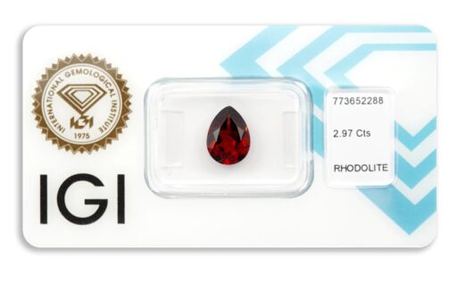 rhodolit 2.97ct deep purplish red s IGI certifikátem
