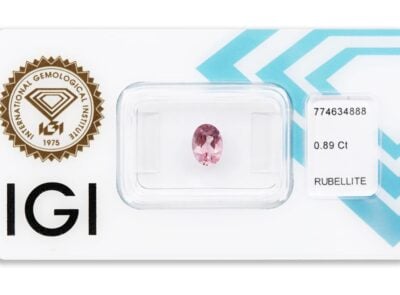 rubelit 0.89ct deep purplish pink s IGI certifikátem