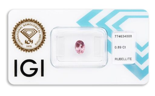 rubelit 0.89ct deep purplish pink s IGI certifikátem