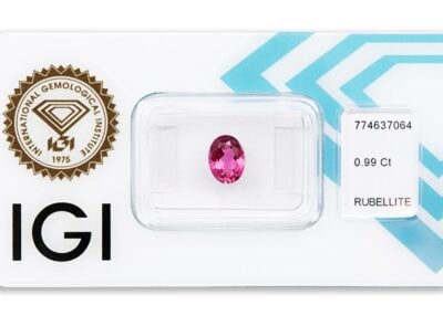 rubelit 0.99ct deep purplish pink s IGI certifikátem