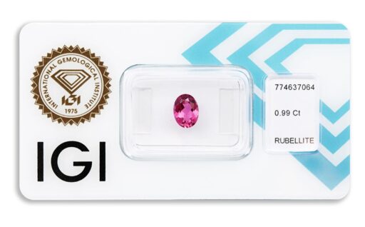 rubelit 0.99ct deep purplish pink s IGI certifikátem