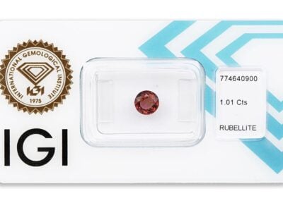 rubelit 1.01ct deep purplish pink s IGI certifikátem