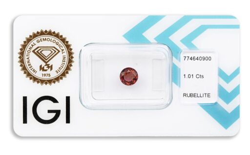 rubelit 1.01ct deep purplish pink s IGI certifikátem