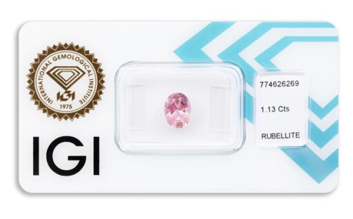 rubelit 1.13ct deep purplish pink s IGI certifikátem