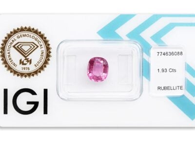 rubelit 1.93ct deep purplish pink s IGI certifikátem