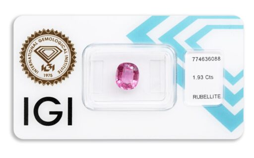 rubelit 1.93ct deep purplish pink s IGI certifikátem