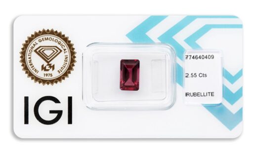 rubelit 2.55ct deep purplish pink s IGI certifikátem