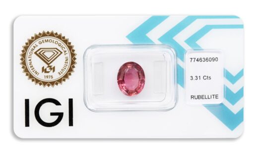 rubelit 3.31ct deep purplish pink s IGI certifikátem