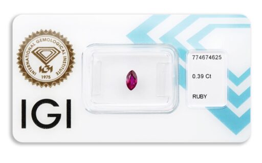 rubín 0.39ct deep purplish pink red s IGI certifikátem
