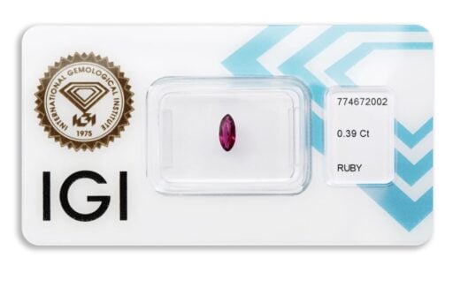 rubín 0.39ct deep purplish pink - red s IGI certifikátem
