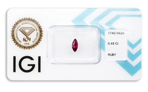 rubín 0.48ct deep pinkish red s IGI certifikátem