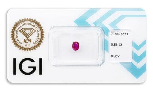 rubín 0.58ct deep purplish pink red s IGI certifikátem