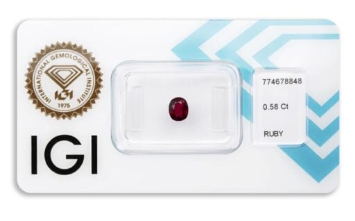 rubín 0.58ct deep purplish red s IGI certifikátem