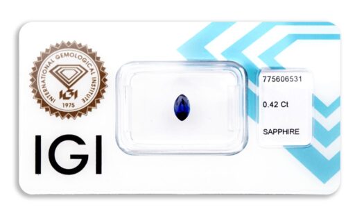 safír 0.42ct deep blue s IGI certifikátem