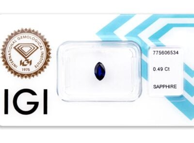 safír 0.49ct deep blue s IGI certifikátem