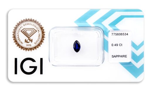 safír 0.49ct deep blue s IGI certifikátem