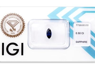 safír 0.50ct deep blue s IGI certifikátem