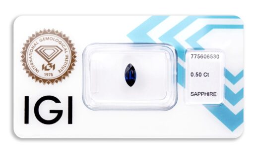 safír 0.50ct deep blue s IGI certifikátem