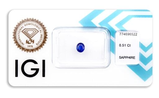 safír 0.51ct deep blue s IGI certifikátem