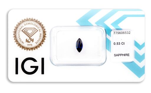 safír 0.53ct deep blue s IGI certifikátem