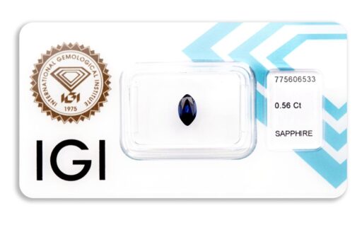 safír 0.56ct deep blue s IGI certifikátem