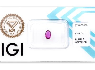 safír 0.59ct deep pink - purple s IGI certifikátem