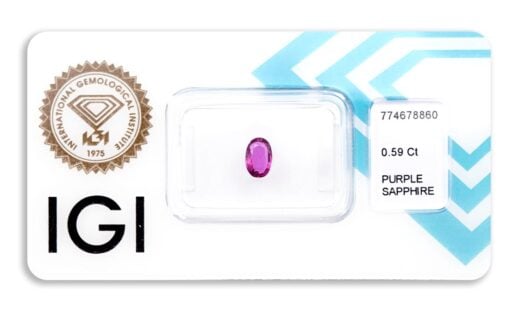 safír 0.59ct deep pink - purple s IGI certifikátem