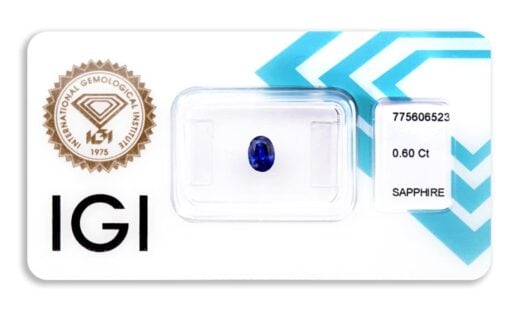 safír 0.60ct deep blue s IGI certifikátem