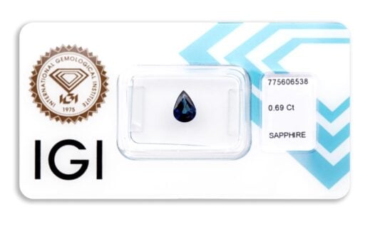 safír 0.69ct deep blue s IGI certifikátem