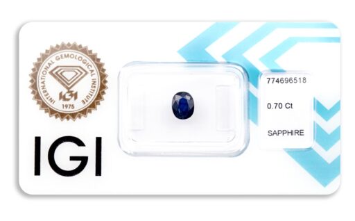 safír 0.70ct deep blue s IGI certifikátem