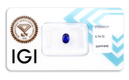 safír 0.74ct deep purplish blue s IGI certifikátem