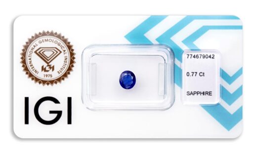safír 0.77ct deep blue s IGI certifikátem