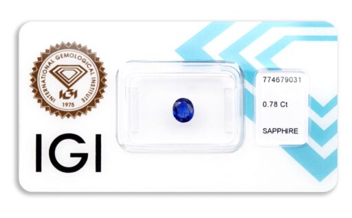 safír 0.78ct deep blue s IGI certifikátem