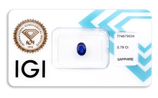 safír 0.79ct deep blue s IGI certifikátem