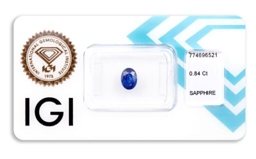 safír 0.84ct deep blue s IGI certifikátem