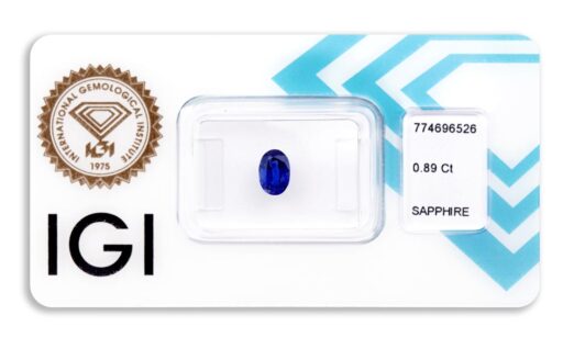 safír 0.89ct deep blue s IGI certifikátem