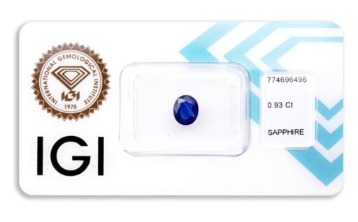 safír 0.93ct deep blue s IGI certifikátem