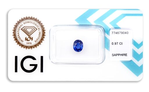 safír 0.97ct blue s IGI certifikátem