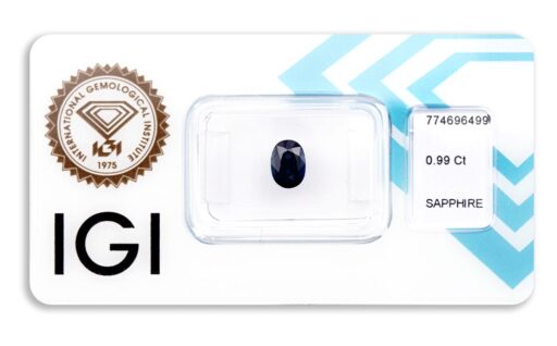 safír 0.99ct deep blue s IGI certifikátem